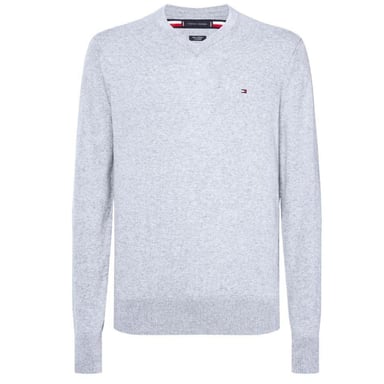 Tommy Hilfiger Mens Cotton Blend V Neck Sweater Top (Grey)