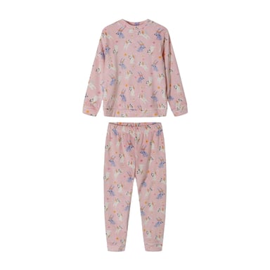 Minoti Girls Cats Velour Long-Sleeved Long Pyjama Set (Pink)