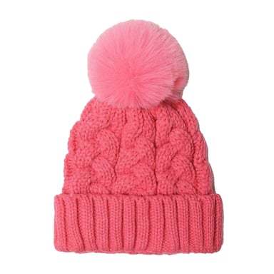 Minoti Girls Pom Pom Cable Knit Beanie (Pink)