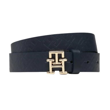 Tommy Hilfiger Womens/Ladies Metal Logo Pig Skin Leather Belt (Navy Blue/Gold)