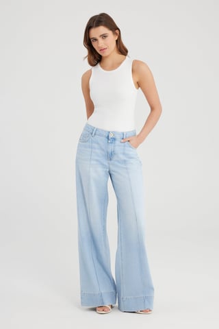Layla Mid Waist Full Length Pintuck 5 Pocket Jeans Light Blue