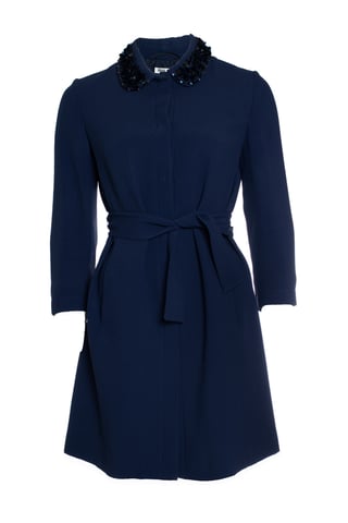 Miu Miu, blue jacket with belt and sequinned collar