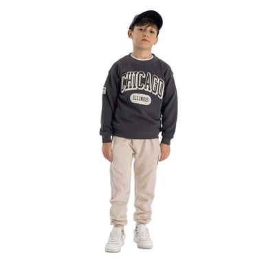 Minoti Boys Small Logo Panelled Jogging Bottoms (Beige)