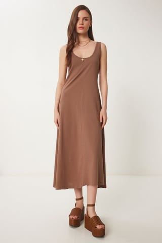 U Collar Midi Dress