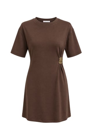 Crew Neck Mini T-Shirt Dress with Stone Accessory