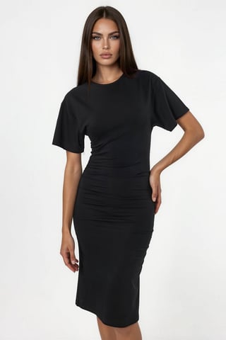 Crew Neck Mini T-Shirt Dress with Drape