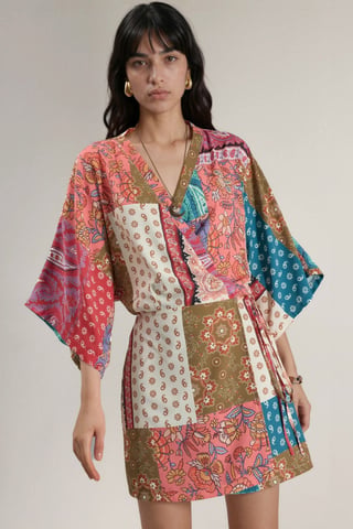 Ethnic Print Front-Tie Mini Dress