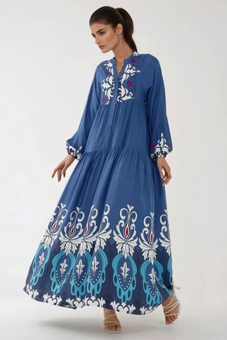 Printed Long Sleeve Viscose Maxi Dress