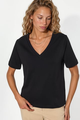V-Neck Solid Regular Fit Cotton T-Shirt