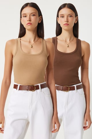 Fitted U Collar Knitted 2- Pack Tank Top