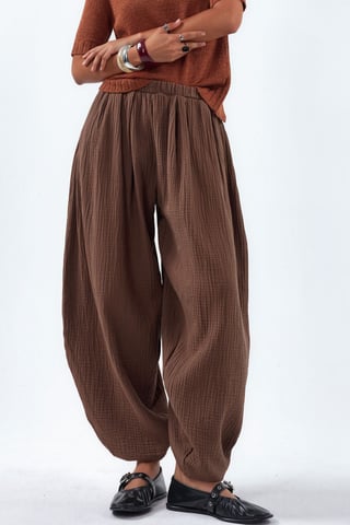Wide Leg Elastic Waist Trousers