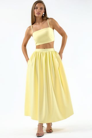 Pocket Detailed Long Skirt and Crop Top Two-Piece Set