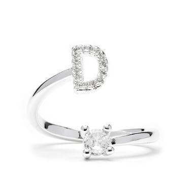 Luxenter Ring with brilliant zirconia, silver finish - Alphabet