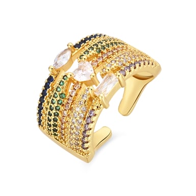 Luxenter Ring in Metal Alloy and Multicolor Zirconia finished in 18k yellow gold - Thihsak