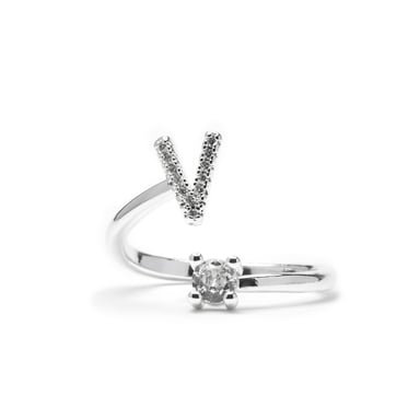 Luxenter Ring with brilliant zirconia, silver finish - Alphabet