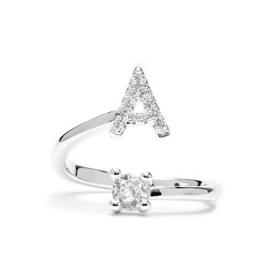 Luxenter Ring with brilliant zirconia, silver finish - Alphabet