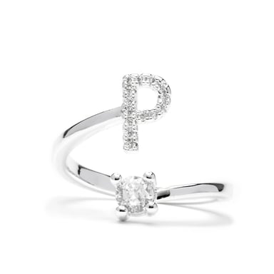 Luxenter Ring with brilliant zirconia, silver finish - Alphabet