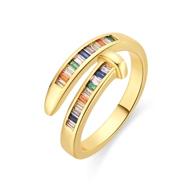 Luxenter Ring in Metal Alloy and Multicolor Zirconia finished in 18k yellow gold - Hagor