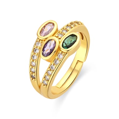 Luxenter Ring in Metal Alloy and Multicolor Zirconia finished in 18k yellow gold - Folant