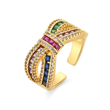 Luxenter Ring in Metal Alloy and Multicolor Zirconia finished in 18k yellow gold - Alnis