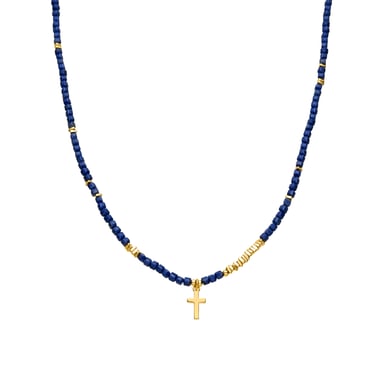 Luxenter 925 Sterling Silver and Dark Blue Crystal Necklace with 18k yellow gold finish - Iszun