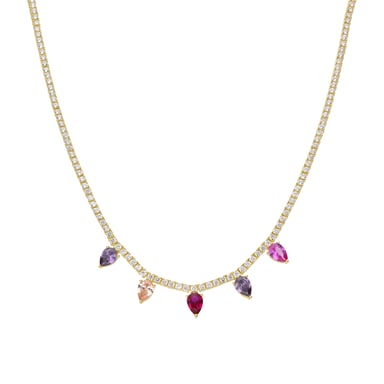 Luxenter 925 Sterling Silver and Multicoloured Zirconia Necklace with 18k yellow gold finish - Pryrys