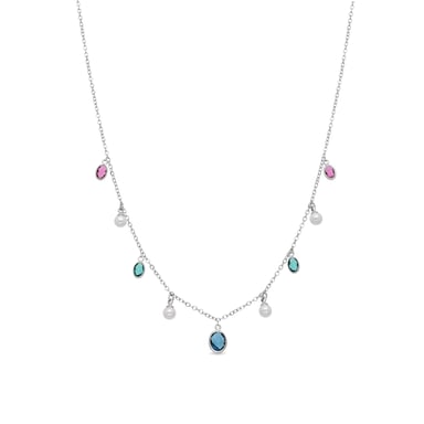 Luxenter Necklace in Metal Alloy and White Pearl finished in rhodium - Sewi