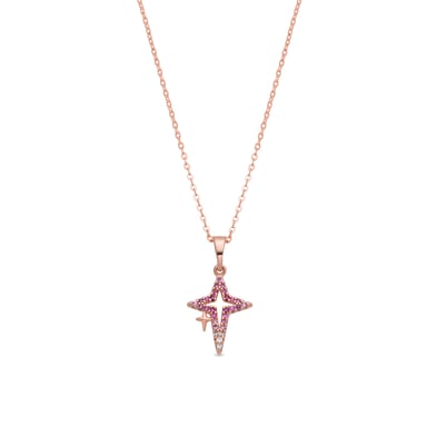 Luxenter Necklace in Metal Alloy and Ruby Zirconia finished in 18k rose gold - Kailial
