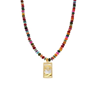 Luxenter 925 Sterling Silver and Multicoloured Agate Necklace with 18k yellow gold finish - Laha