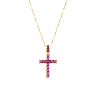 Luxenter Necklace in Metal Alloy and Ruby Zirconia finished in 18k yellow gold - Amku