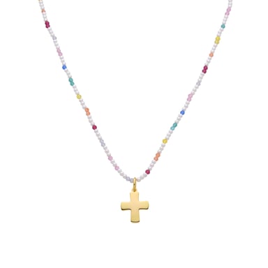 Luxenter 925 Sterling Silver and Multicoloured Zirconia Necklace with 18k yellow gold finish - Cross
