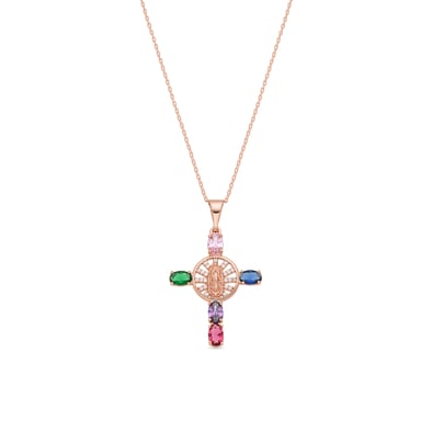 Luxenter Necklace in Metal Alloy and Multicolor Zirconia finished in 18k rose gold - Cross