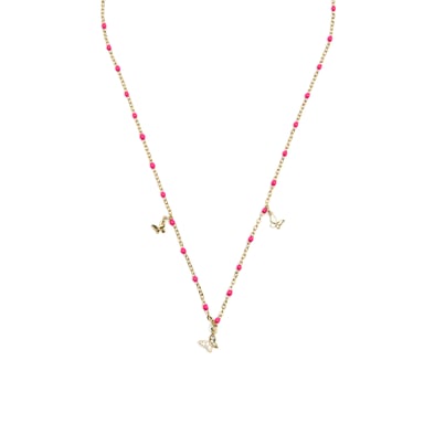 Luxenter 925 Sterling Silver and Pink Lacquer Necklace with 18k yellow gold finish - Zumre