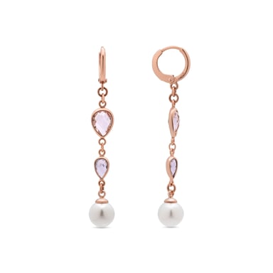 Luxenter Earrings in Metal Alloy and White Pearl finished in 18k rose gold - Cainhtsi