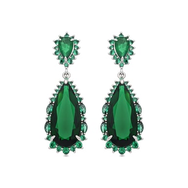 Luxenter Emerald Zirconia Metal Alloy Earrings Rhodium Finish - Cakrolm
