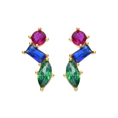 Luxenter 925 Sterling Silver and Multicoloured Zirconia Earrings with 18k yellow gold finish - Shion