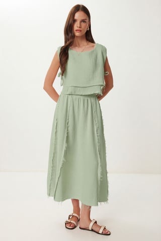 Cotton Sleeveless Blouse and Wide-Leg Skirt Set