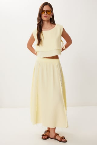 Cotton Sleeveless Blouse and Wide-Leg Skirt Set