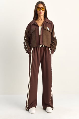 Striped Shirt Collar Jacket and Wide-Leg Pants Set