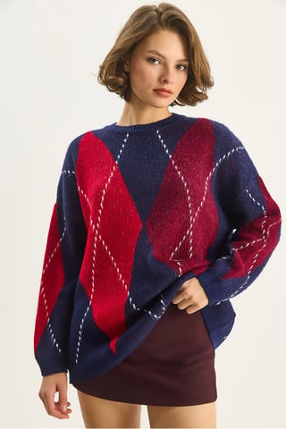 Oversized Diamond Printed Sweater