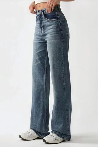 Hög midja rak ben denimjeans