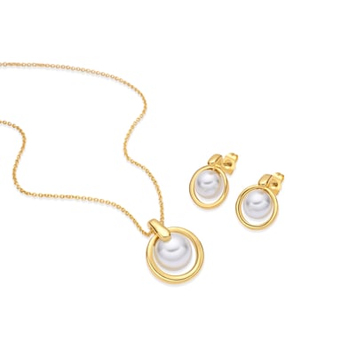 Metal Alloy and White Pearl Sets finished in 18k yellow gold - Farsai