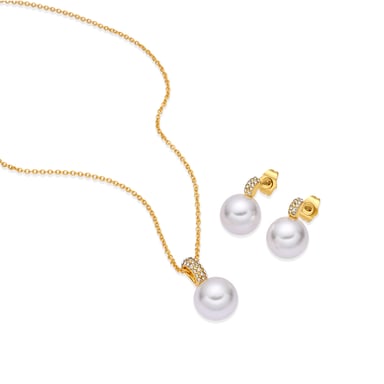 Metal Alloy and White Pearl Sets finished in 18k yellow gold - Zurglad