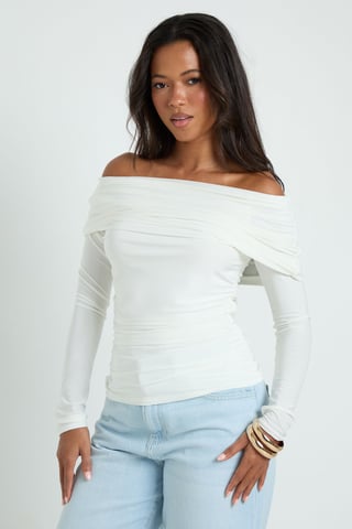 Fold Over Neck Long Sleeve Top
