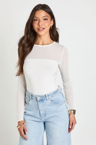 Mesh Panel Front Long Sleeve Bodysuit