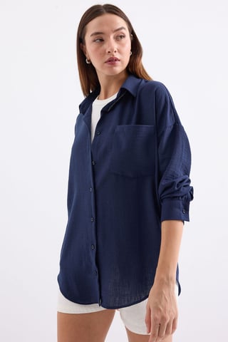 Linen Blended Shirt with Button Closure