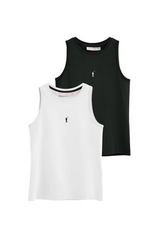 Pack van twee T-shirts zonder mouwen voor dames in zwart en wit met slim fit en geborduurd Rigby Go-logo