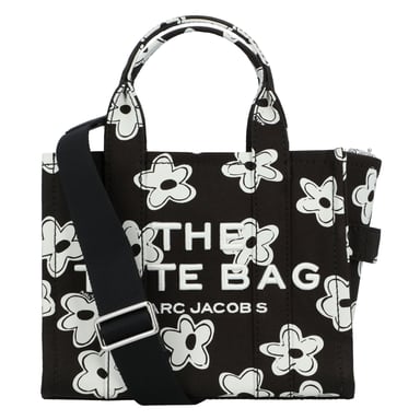 Marc Jacobs Black Handbag "The Small Tote Bag" with All-Over Floral Print and Embroidered Logo in Cotton Women