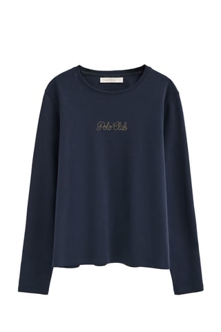 Marineblauw T-shirt met lange mouwen en glinsterend Polo Club-detail