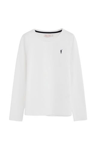 Wit T-shirt met lange mouwen, ronde hals en geborduurd Rigby Go-logo